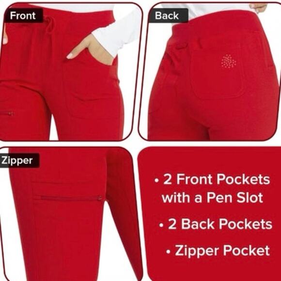 HeartSoul Red Pitter-Pat Scrub Set Jogger Pants & V-Neck Top XS Medical Workwear - Picture 8 of 16